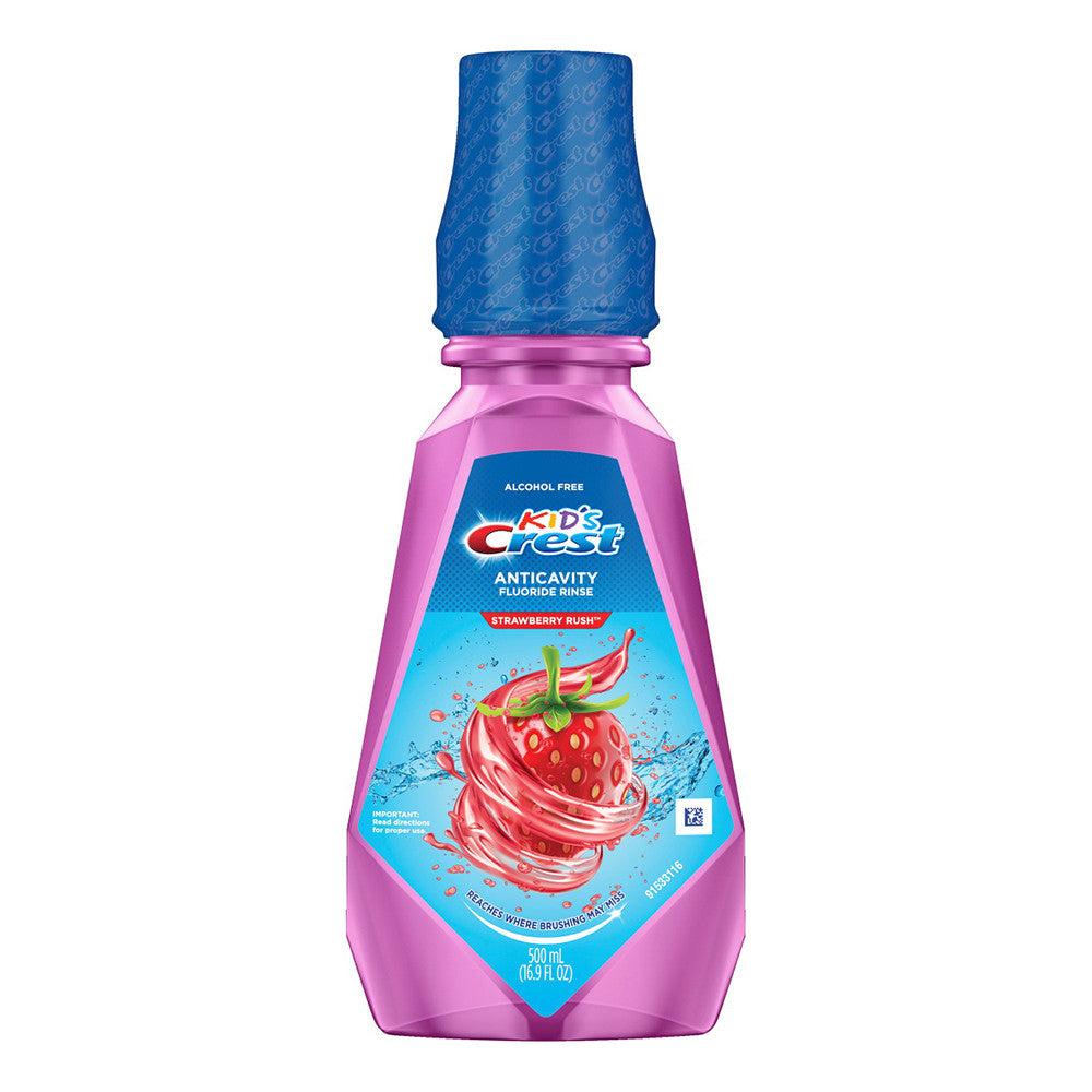 Crest Kids Anti Cavity Alcohol Free Fluoride Rinse, Strawberry Rush, 16.9 Oz